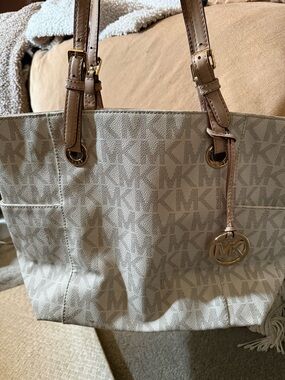 Michael Kors Tan and Beige MK Logo Tote